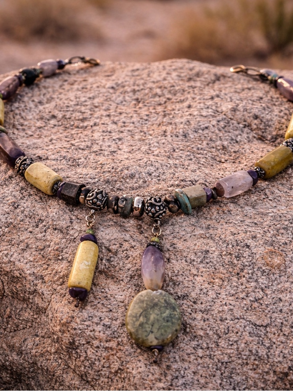Tiffany Lee Designs Y2K Gemstone Necklace OOAK Boho Artisan‎